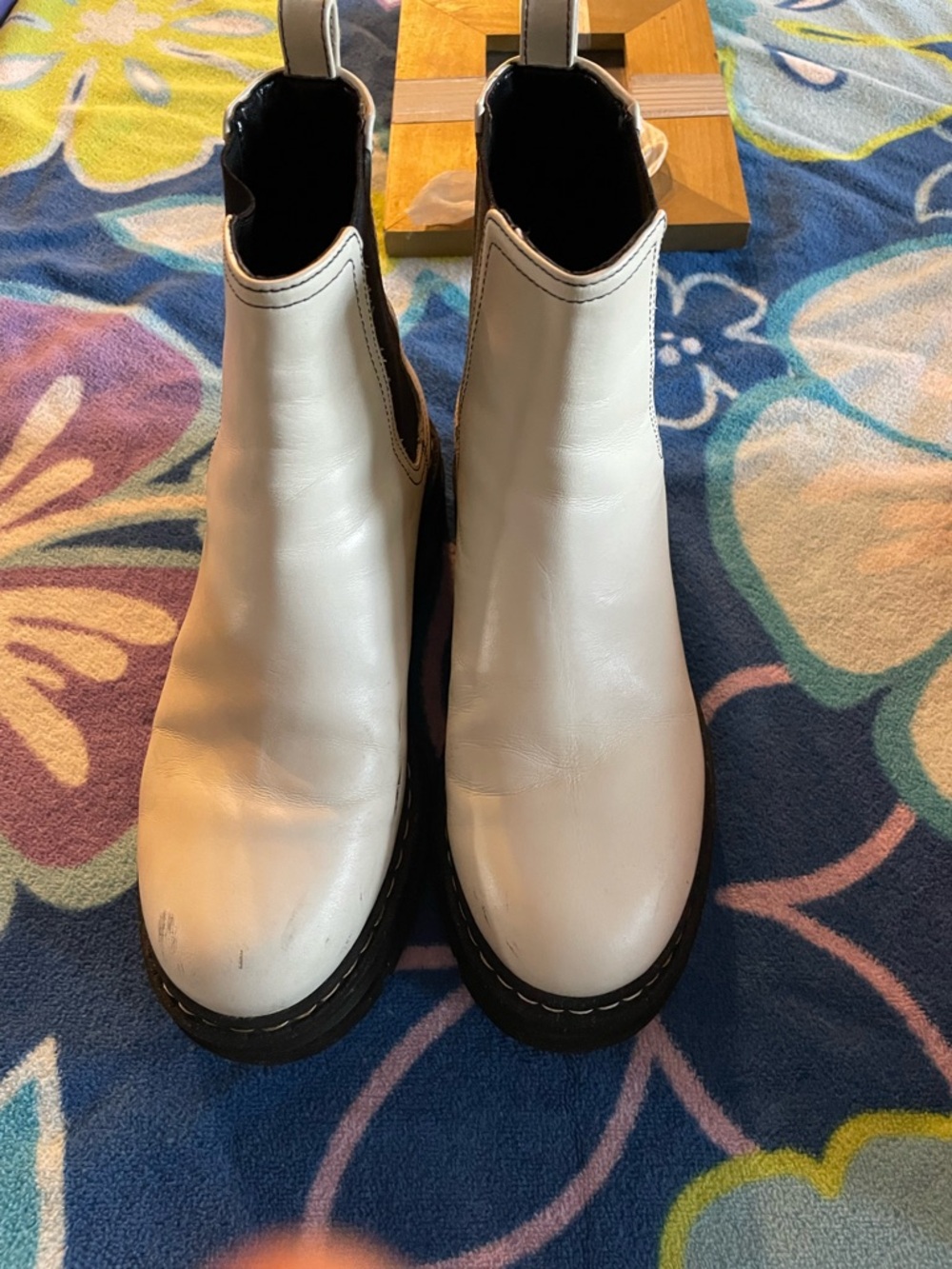NOR White Chelsea Ankle Boots with Black Sole